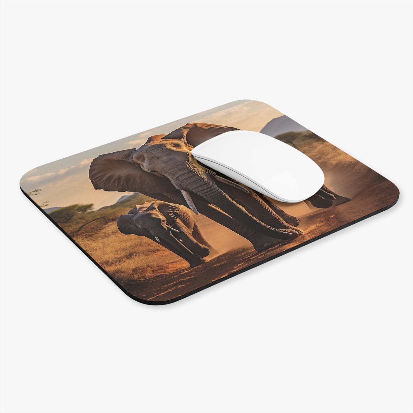 Elephants - Mom Elephant With Two Little Ones - Mouse Pad (Rectangle)