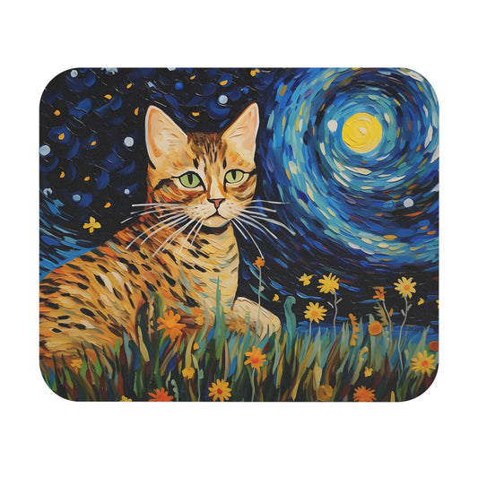 Cats - Tiger Cat And Moon Painting - Mouse Pad (Rectangle)