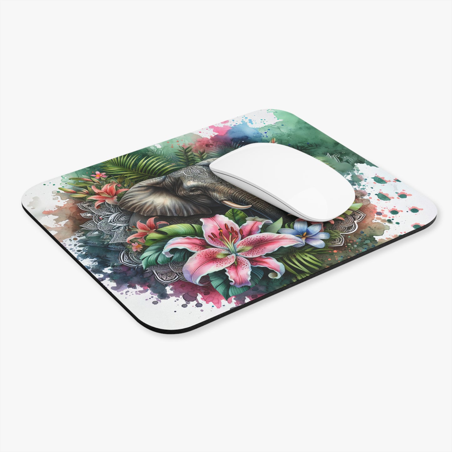 Elephants - Elephant - Jungle Flowers - Mouse Pad (Rectangle)