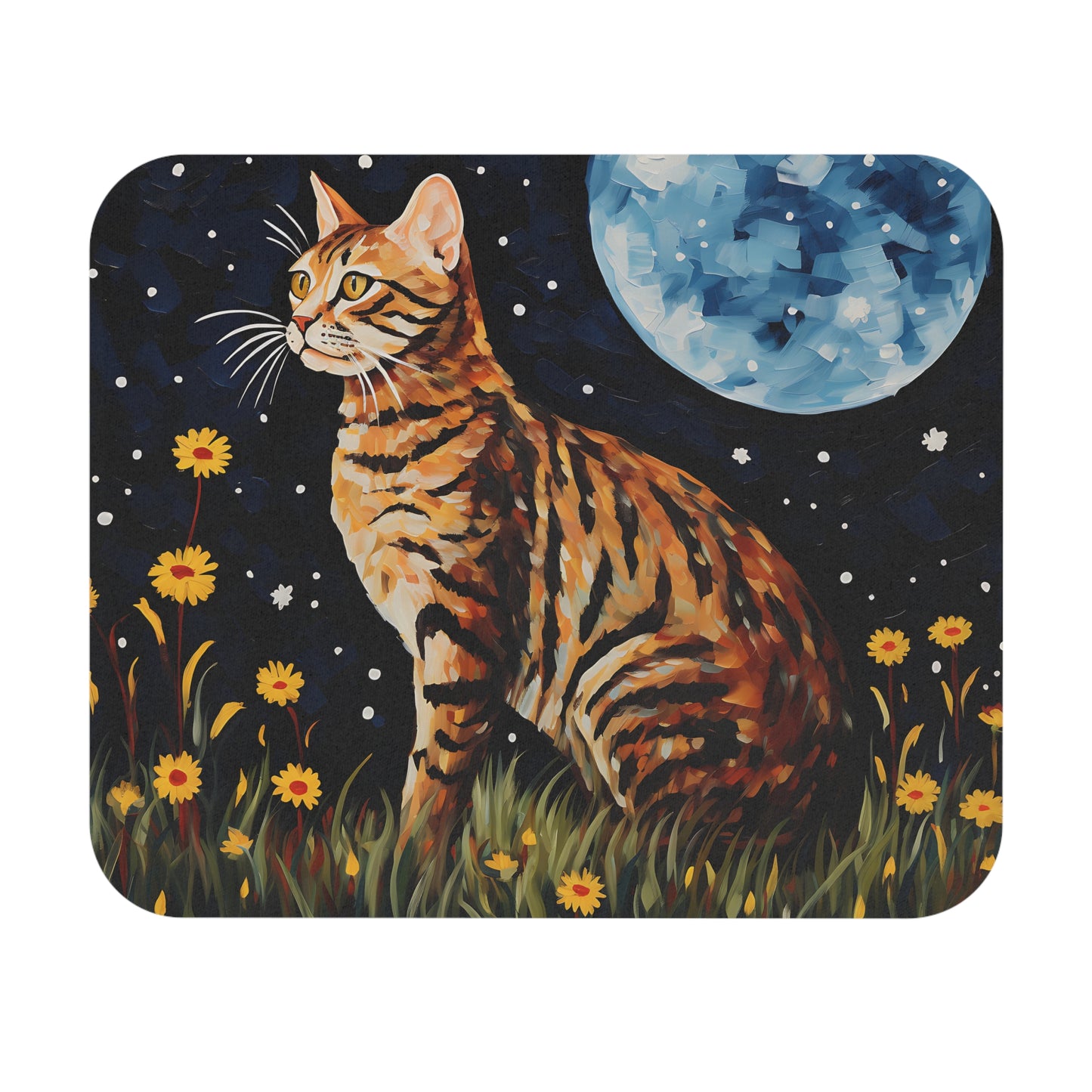 Cats - Cat And Moon Painting - Mouse Pad (Rectangle)