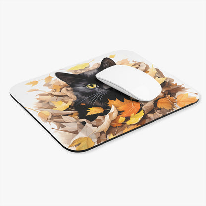 Cats - Black Cat In Fall Leaves - Mouse Pad (Rectangle)