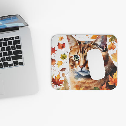 Cats - Cat Face With Fall Leaves - Mouse Pad (Rectangle)