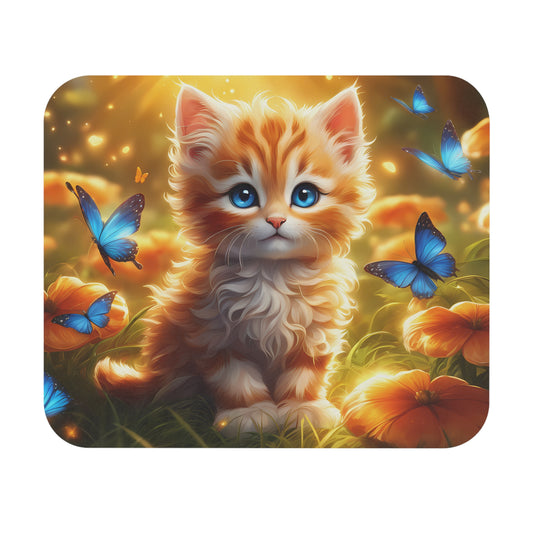 Cats - Kitten With Blue Butterflies - Mouse Pad (Rectangle)