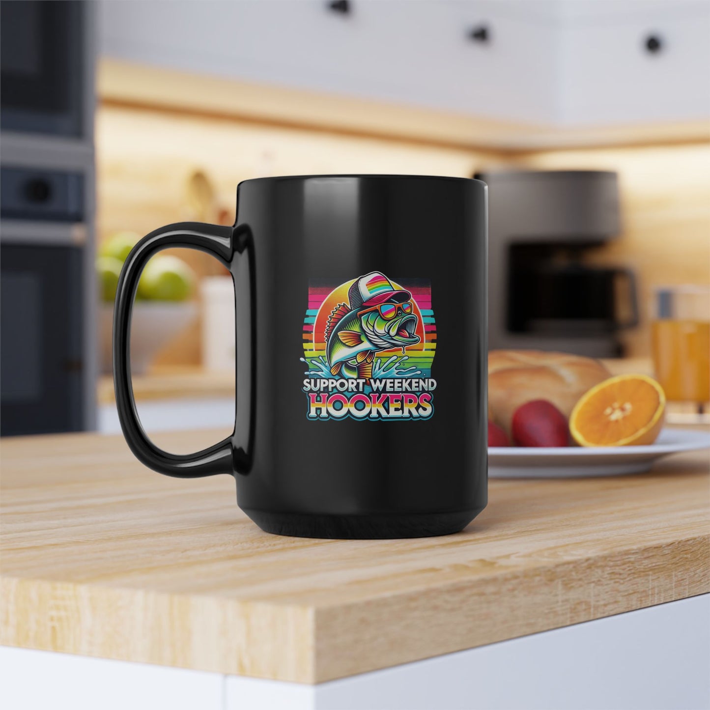 Fishing - Support Weekend Hookers - Black Mug (15oz)