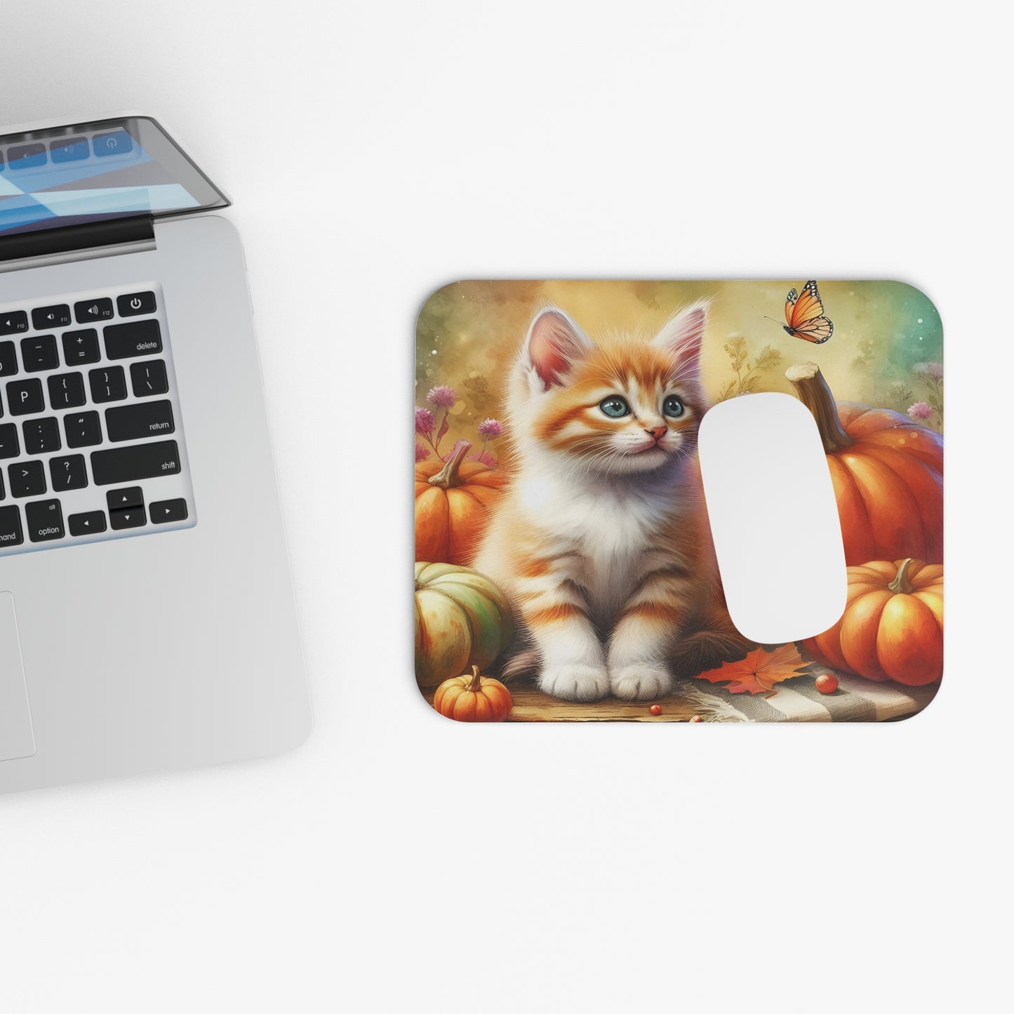 Cats - Kitten With Pumpkins & Butterfly - Mouse Pad (Rectangle)