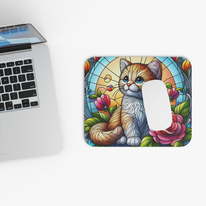 Cats - Stained Glass Cat With Rose - Mouse Pad (Rectangle)