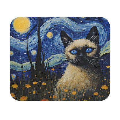 Cats - Blue Eyed Cat And Night Sky Painting - Mouse Pad (Rectangle)