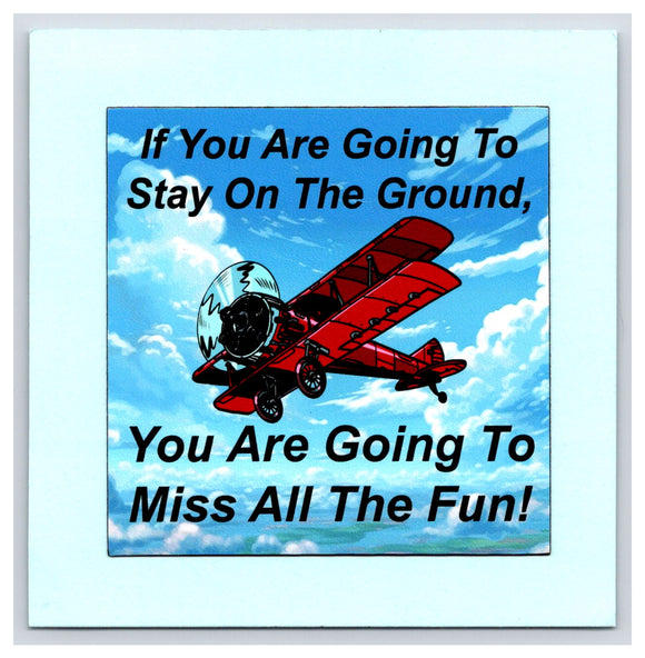 Stay On The Ground, Miss All The Fun - Biplane - 3x3  - Magnet