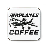 Airplanes And Coffee - Black - Hardboard Back Coaster
