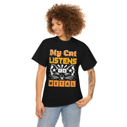 My Cat Listens To Metal - Unisex Heavy Cotton Tee