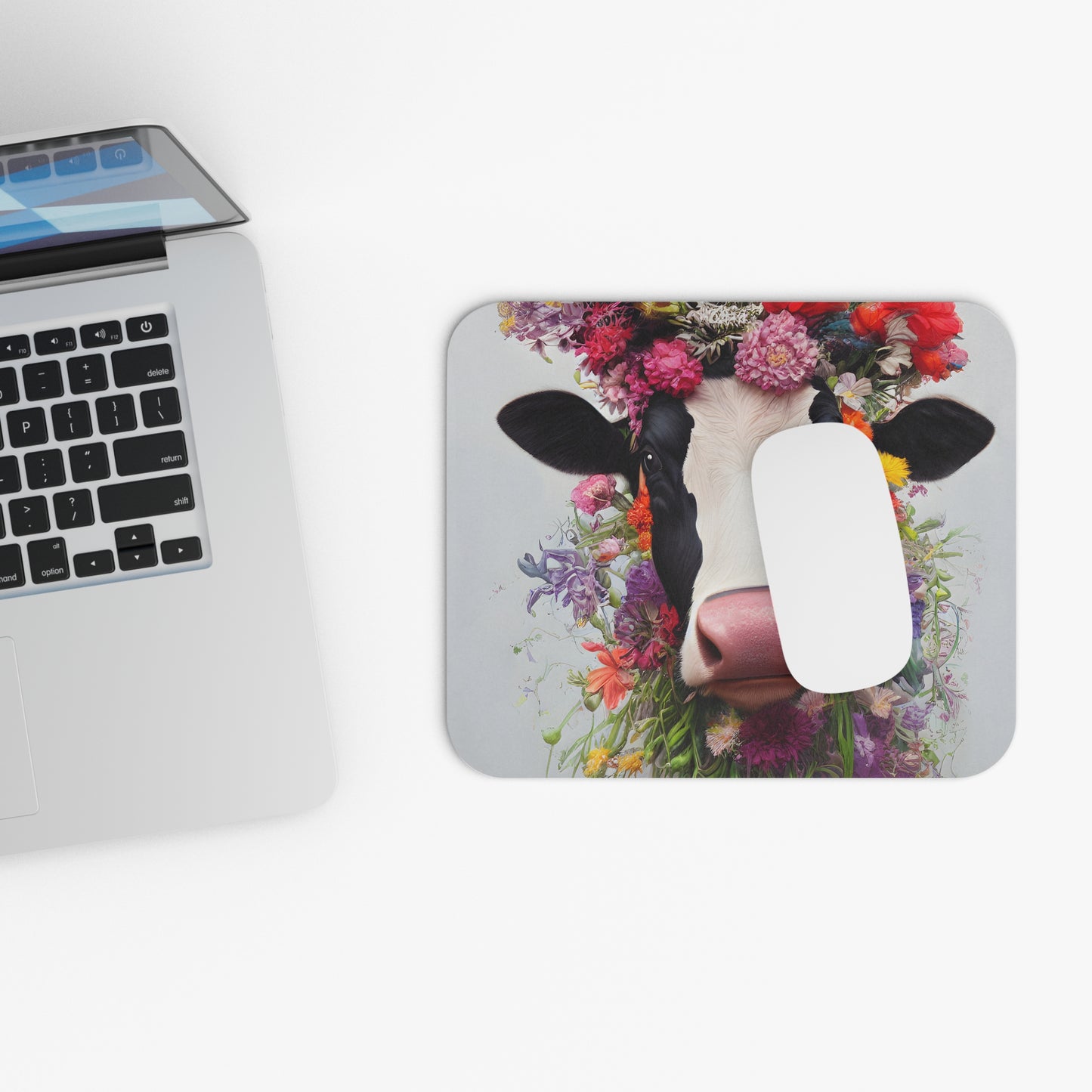 Cow - Floral - Mouse Pad (Rectangle)