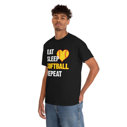 Eat - Sleep - Softball - Repeat - Unisex Heavy Cotton Tee