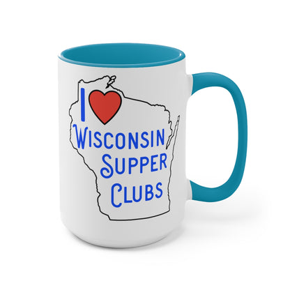 I Love Wisconsin Supper Clubs - Two-Tone Coffee Mugs, 15oz