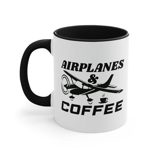 Airplanes And Coffee - Black - Accent Coffee Mug, 11oz