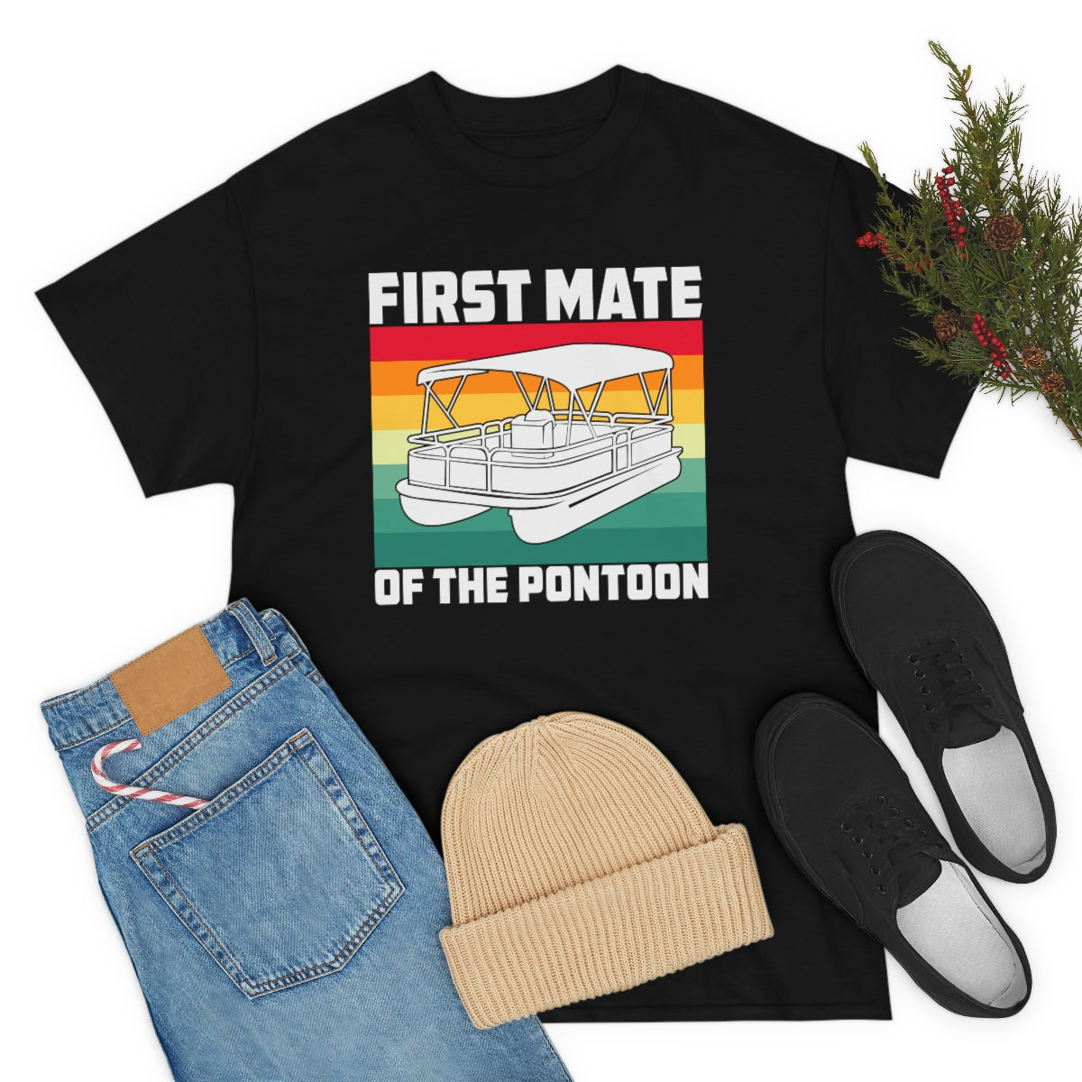 First Mate of the Pontoon - Retro - Unisex Heavy Cotton Tee