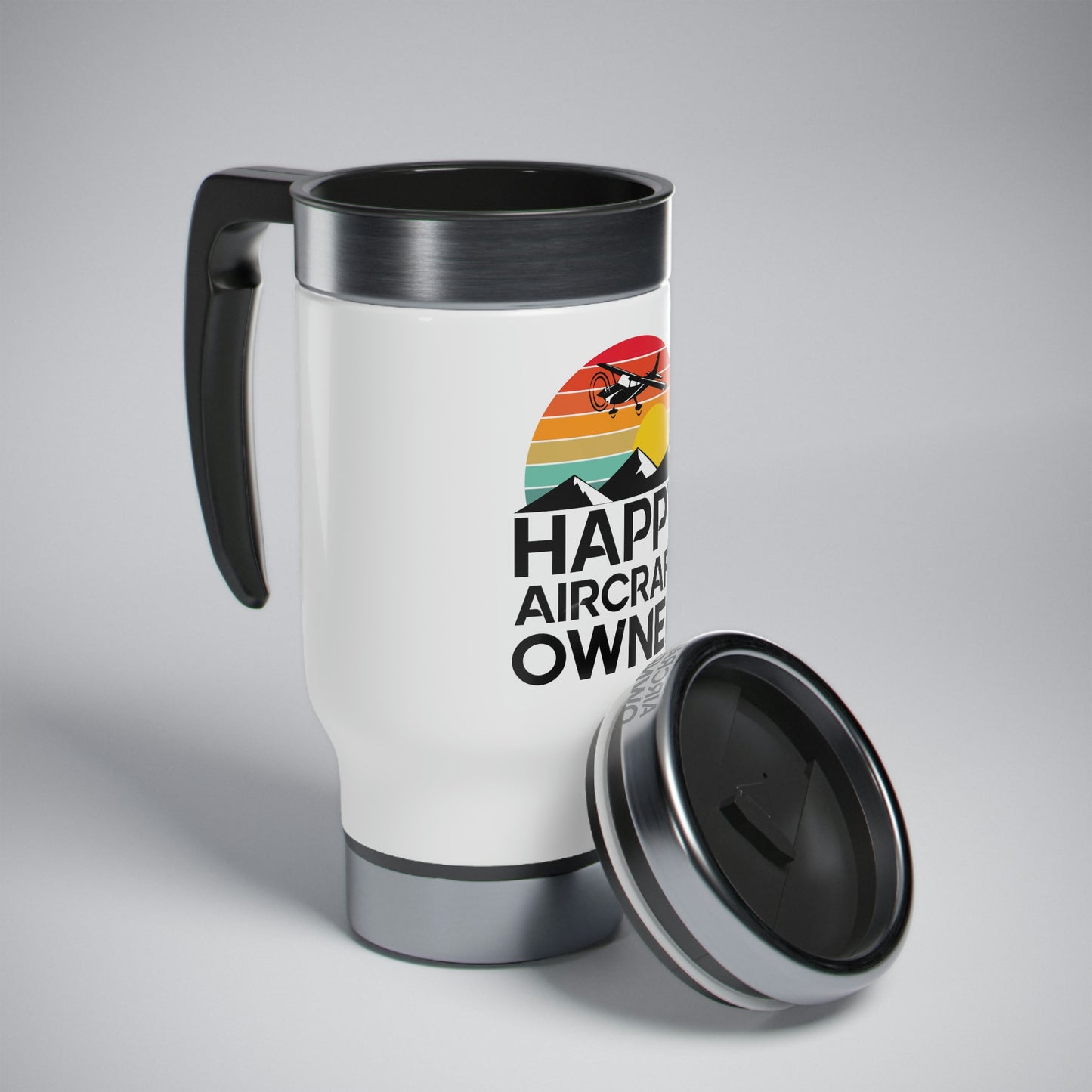 Happy Aircraft Owner - Retro - Stainless Steel Travel Mug with Handle, 14oz