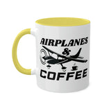 Airplanes And Coffee - Black - Colorful Mugs, 11oz