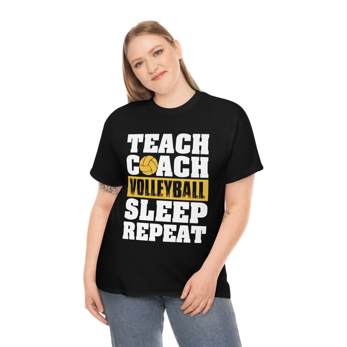 Teach - Coach - Volleyball - Sleep - Repeat - Unisex Heavy Cotton Tee