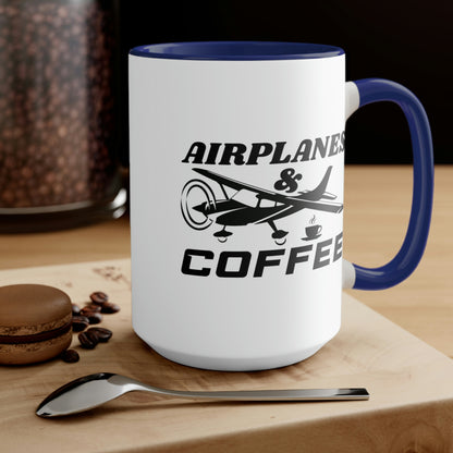 Airplanes And Coffee - Black - Two-Tone Coffee Mugs, 15oz