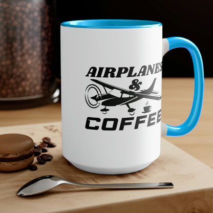 Airplanes And Coffee - Black - Two-Tone Coffee Mugs, 15oz