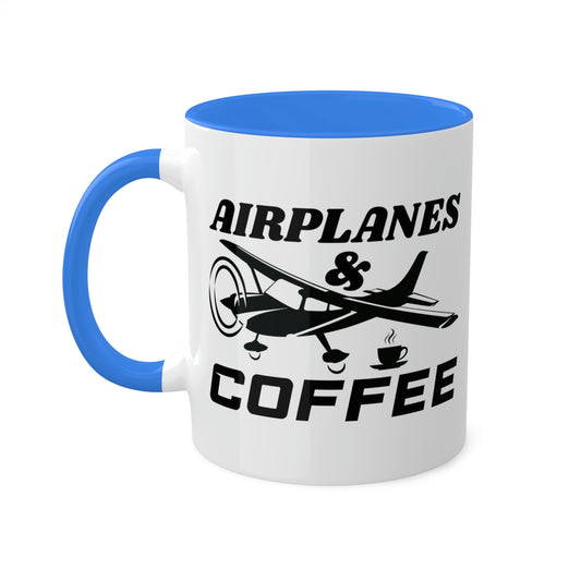 Airplanes And Coffee - Black - Colorful Mugs, 11oz