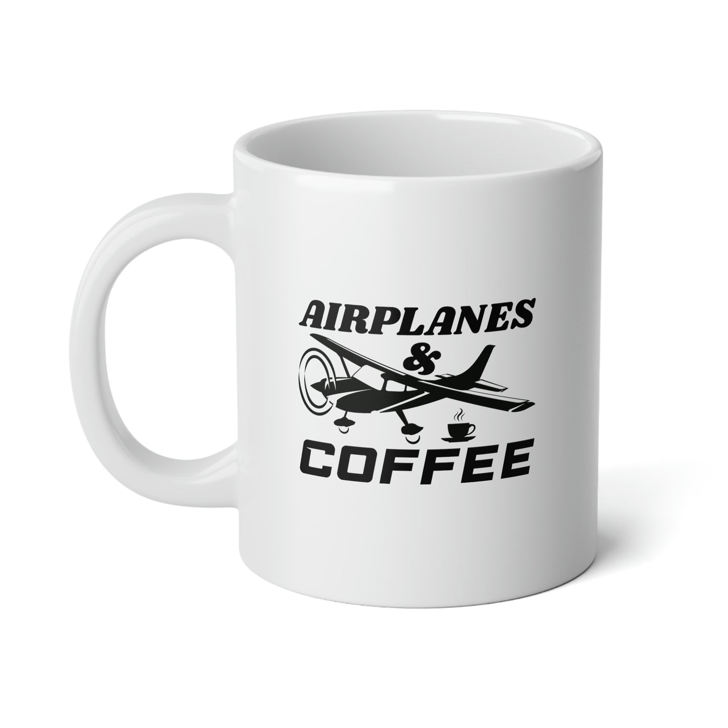 Airplanes And Coffee - Black - Jumbo Mug, 20oz