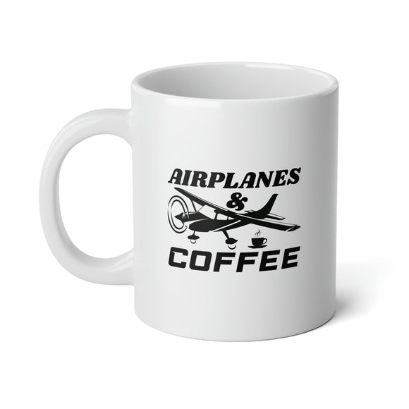 Airplanes And Coffee - Black - Jumbo Mug, 20oz