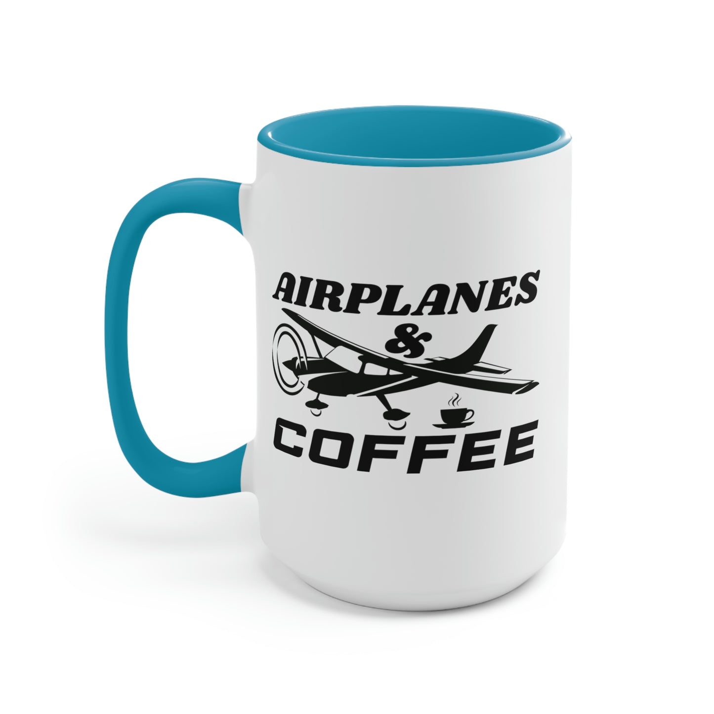 Airplanes And Coffee - Black - Two-Tone Coffee Mugs, 15oz