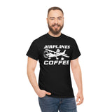 Airplanes And Coffee - White - Unisex Heavy Cotton Tee