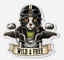 Wild & Free - Motorcycle Cat - Acrylic Pin