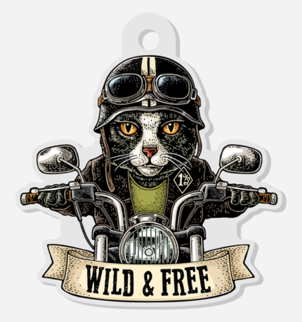Wild & Free - Motorcycle Cat - Acrylic Keychain