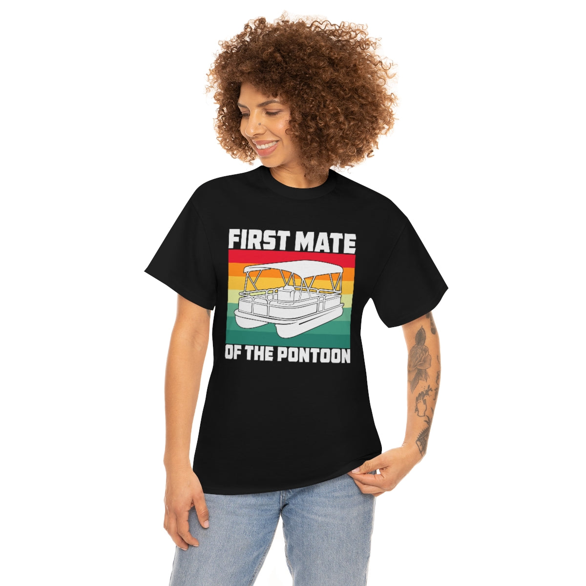 First Mate of the Pontoon - Retro - Unisex Heavy Cotton Tee