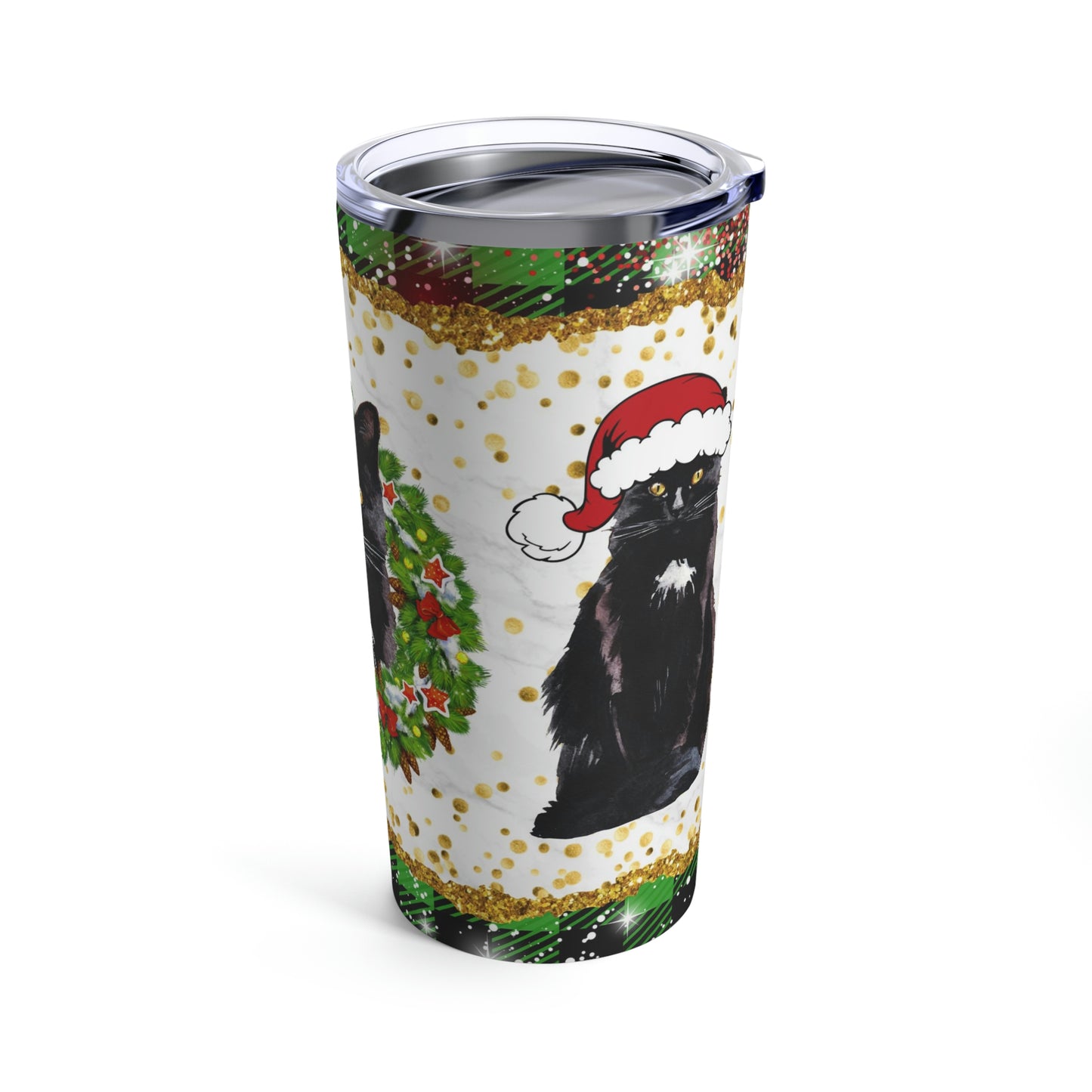 Black Cat - Christmas Wreath - Tumbler 20oz