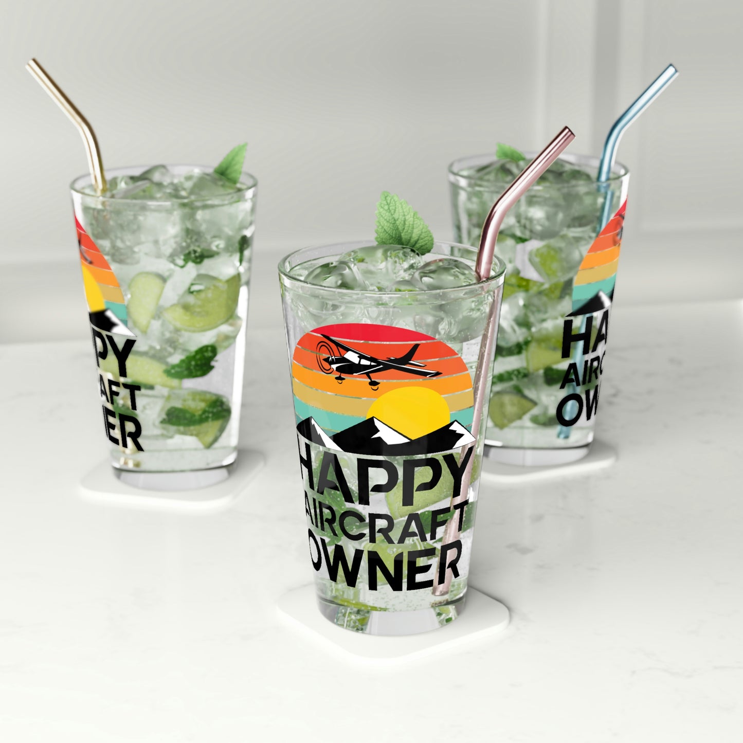 Happy Aircraft Owner - Retro - Pint Glass, 16oz