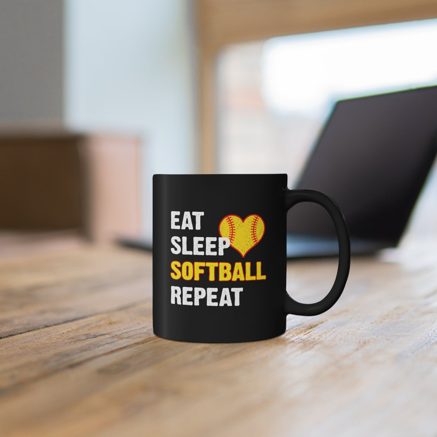 Eat - Sleep - Softball - Repeat - 11oz Black Mug