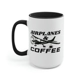 Airplanes And Coffee - Black - Two-Tone Coffee Mugs, 15oz