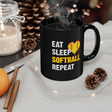 Eat - Sleep - Softball - Repeat - 11oz Black Mug