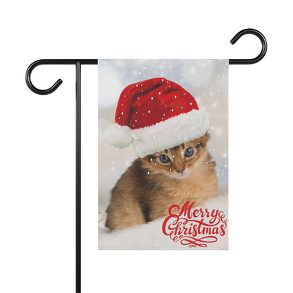 Cat - Santa Hat - 12" x 18" Garden Flag