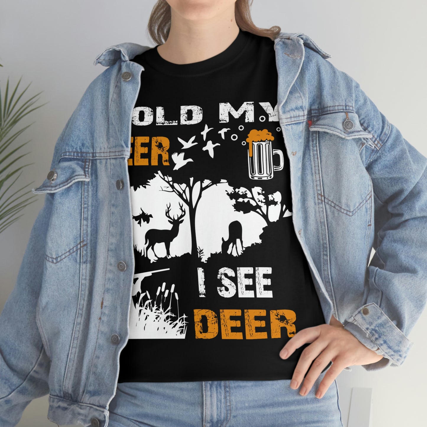 Hold My Beer, I See Deer - Unisex Heavy Cotton Tee