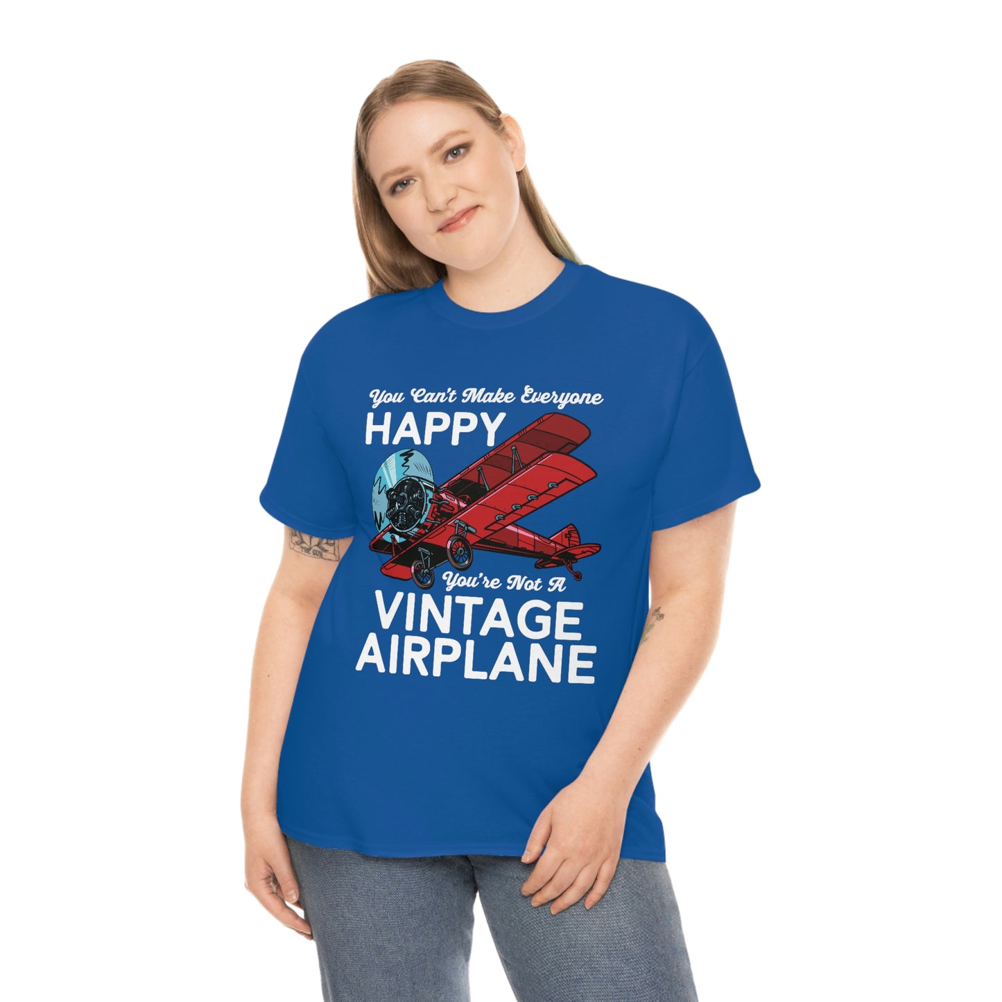 You Can't Make Everyone Happy - Biplane - White - Unisex Heavy Cotton Tee