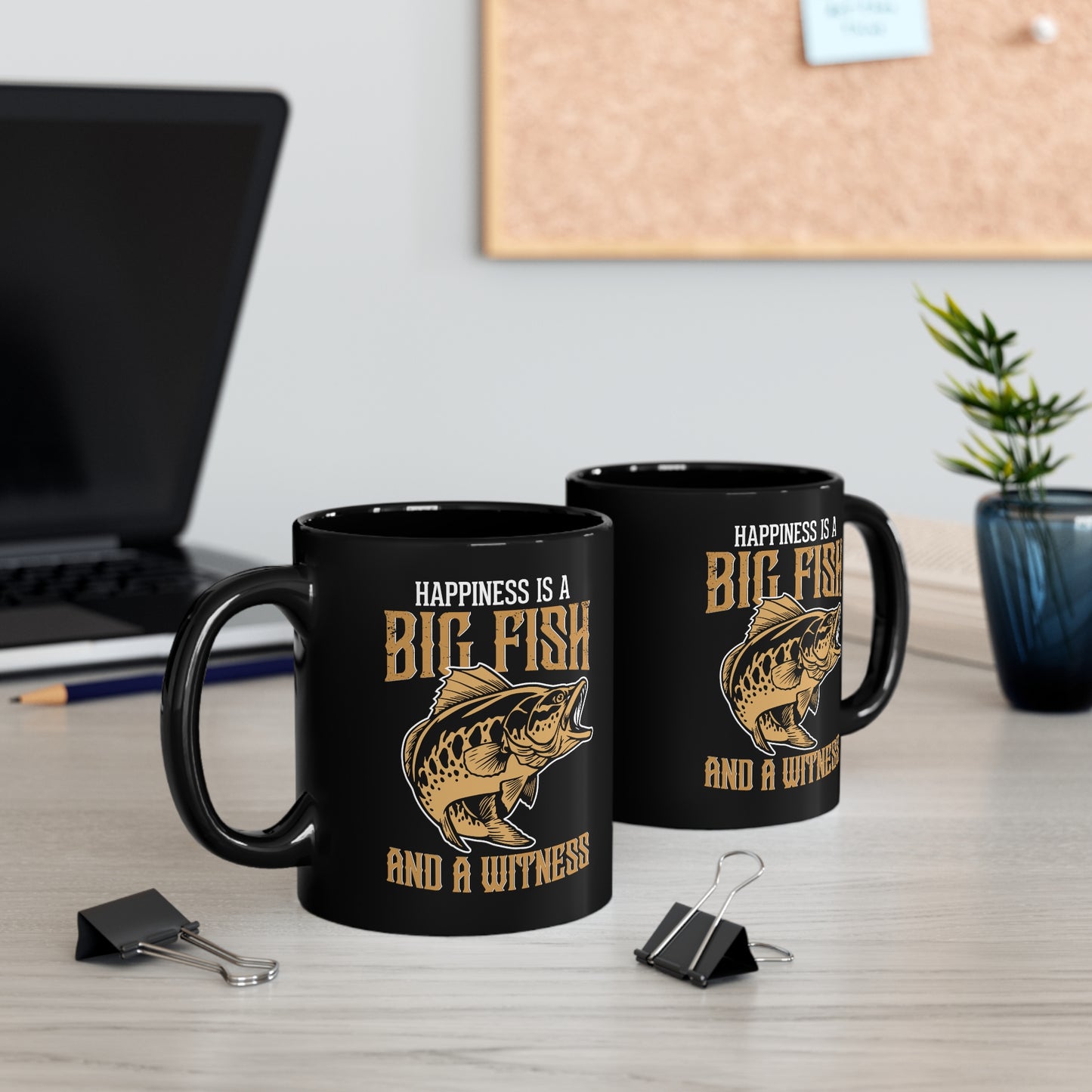 Happiness Is A Big Fish And A Witness - 11oz Black Mug