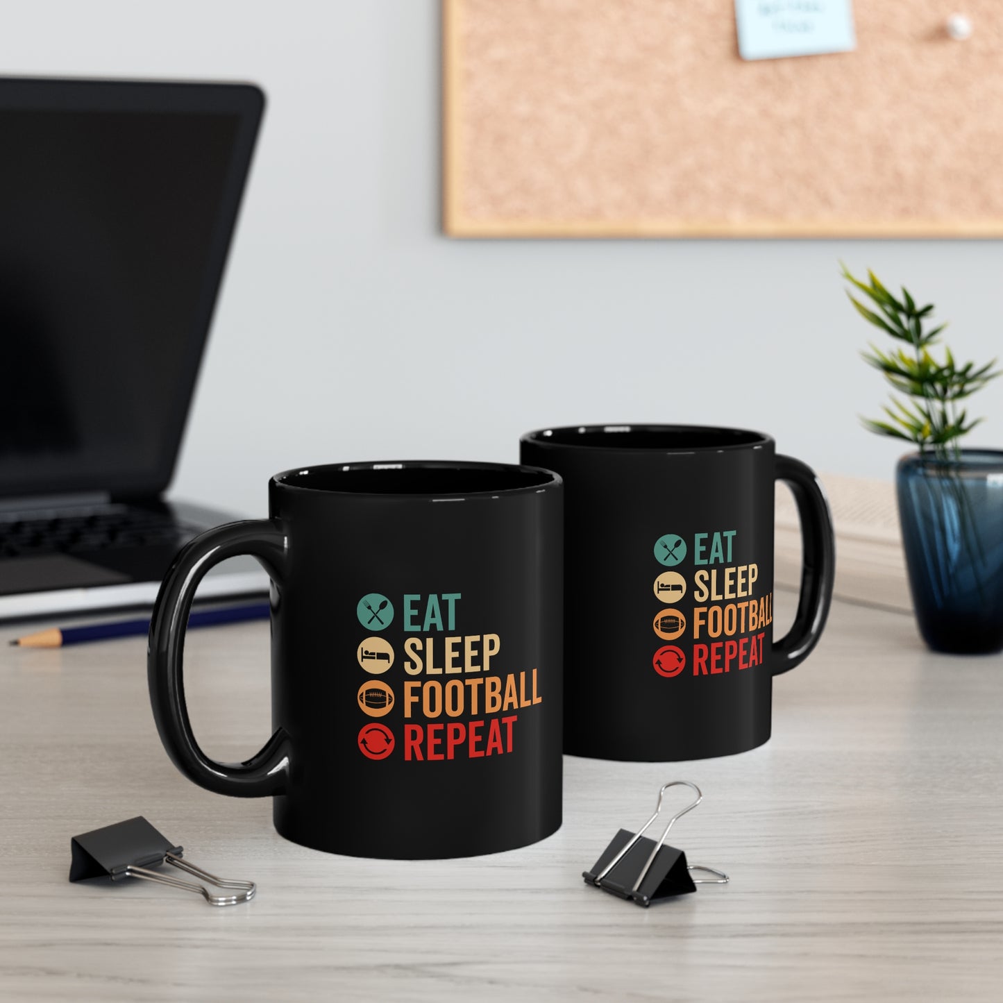 Eat - Sleep - Football - Repeat - 11oz Black Mug