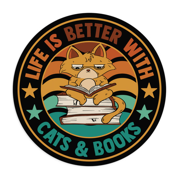 Life Is Better With Cats And Books - Circle - Round Mouse Pad