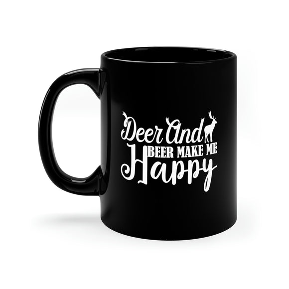 Deer And Beer Make Me Happy - White - 11oz Black Mug