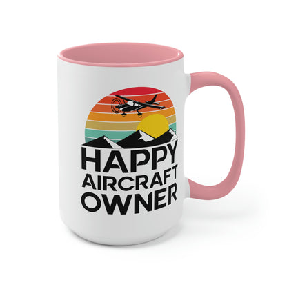 Happy Aircraft Owner - Retro - Two-Tone Coffee Mugs, 15oz