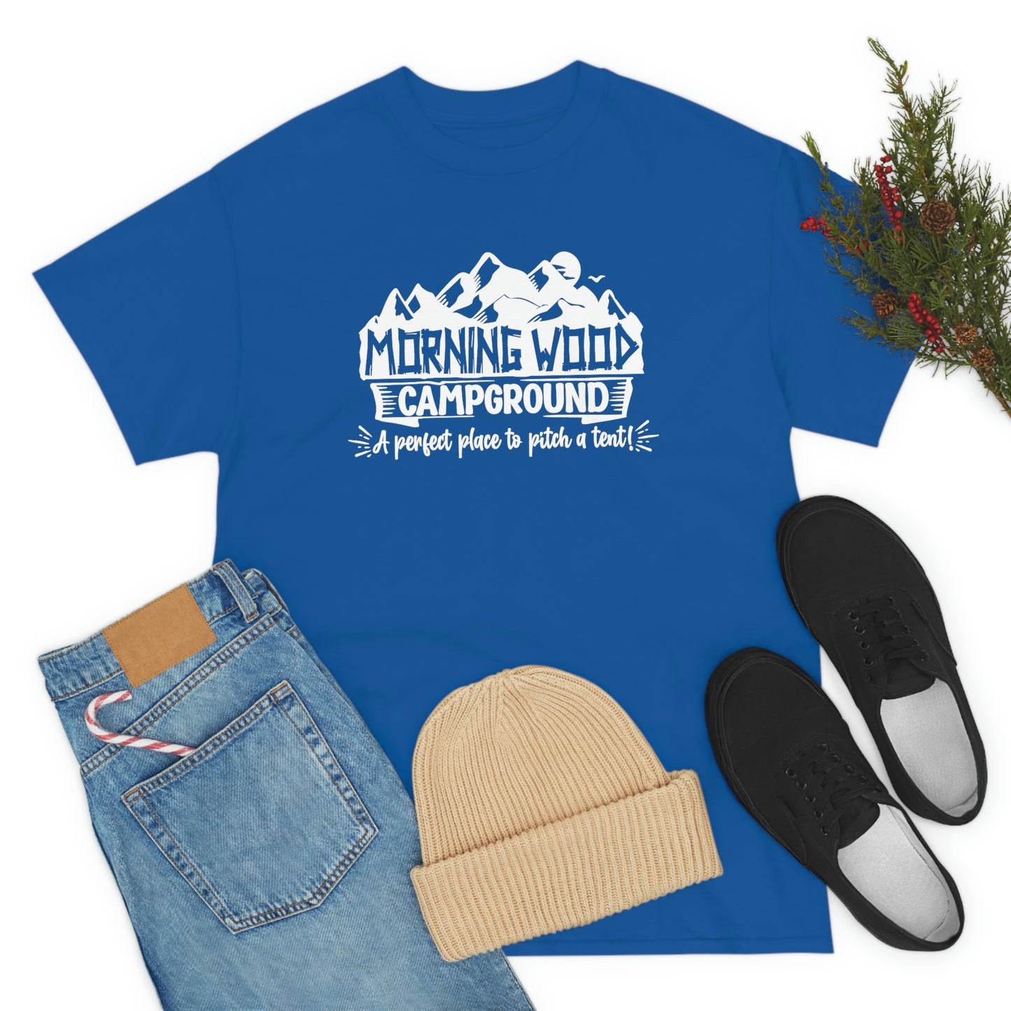 Morning Wood Campground - White - Unisex Heavy Cotton Tee