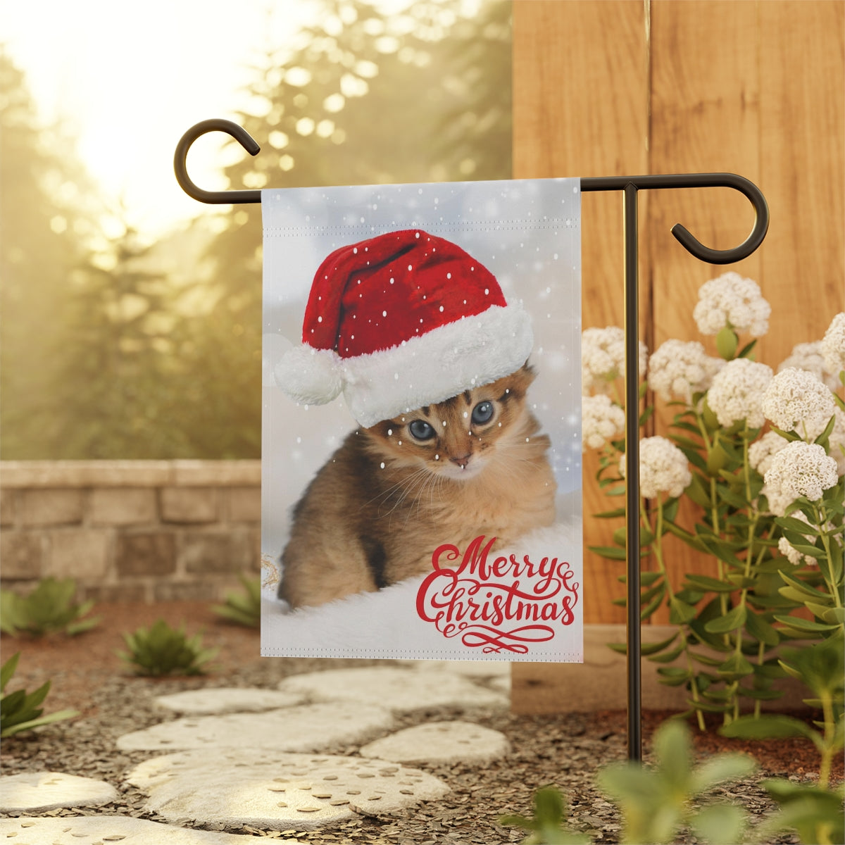 Cat - Santa Hat - 12" x 18" Garden Flag