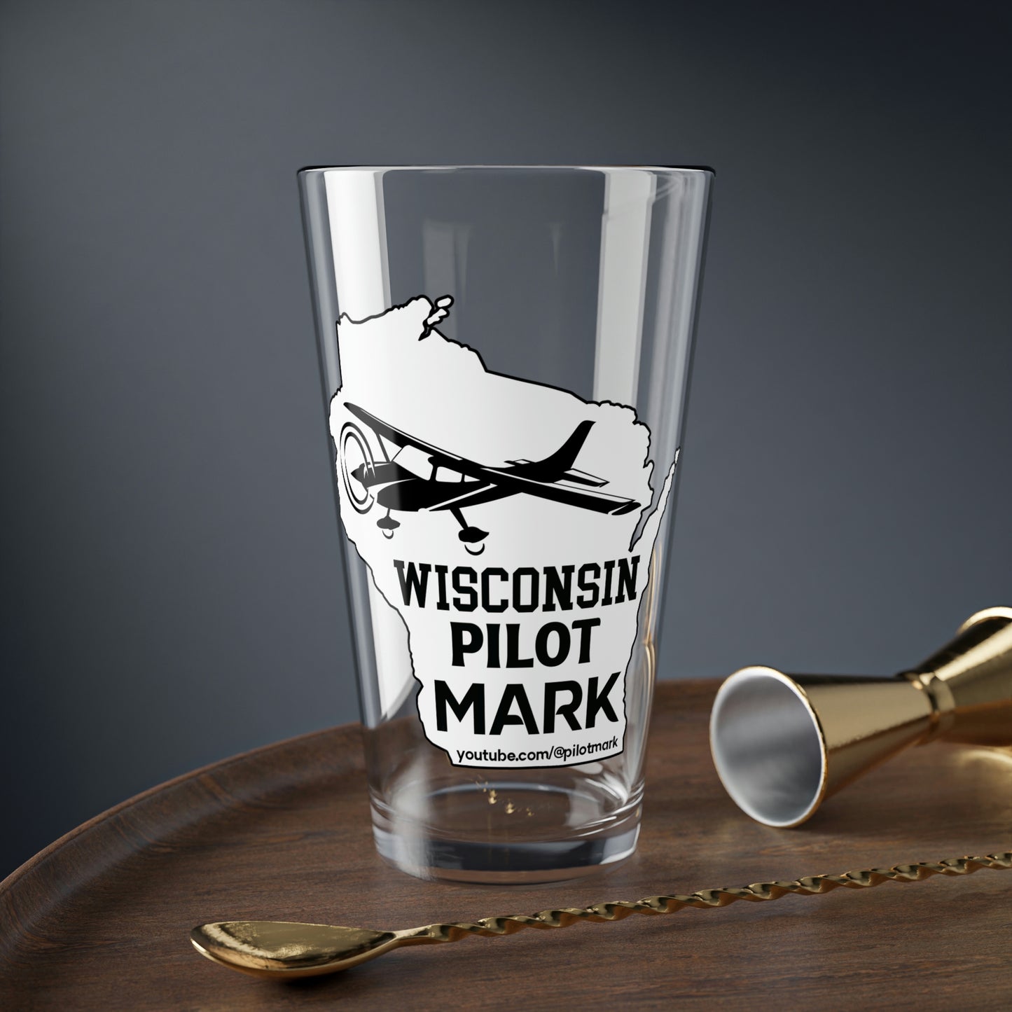 Wisconsin Pilot Mark - YouTube - Mixing Glass, 16oz