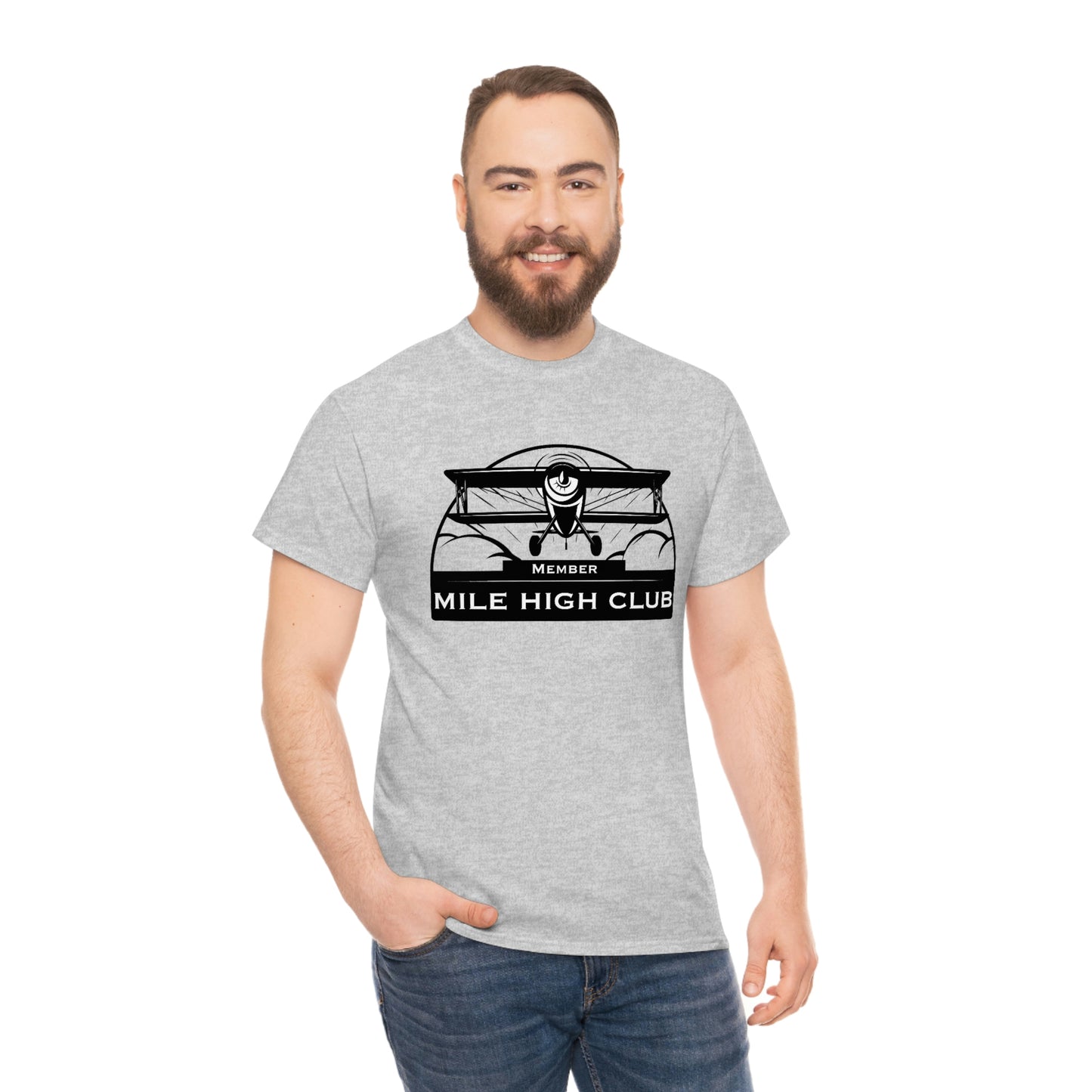 Mile High Club - Biplane - Black - Unisex Heavy Cotton Tee