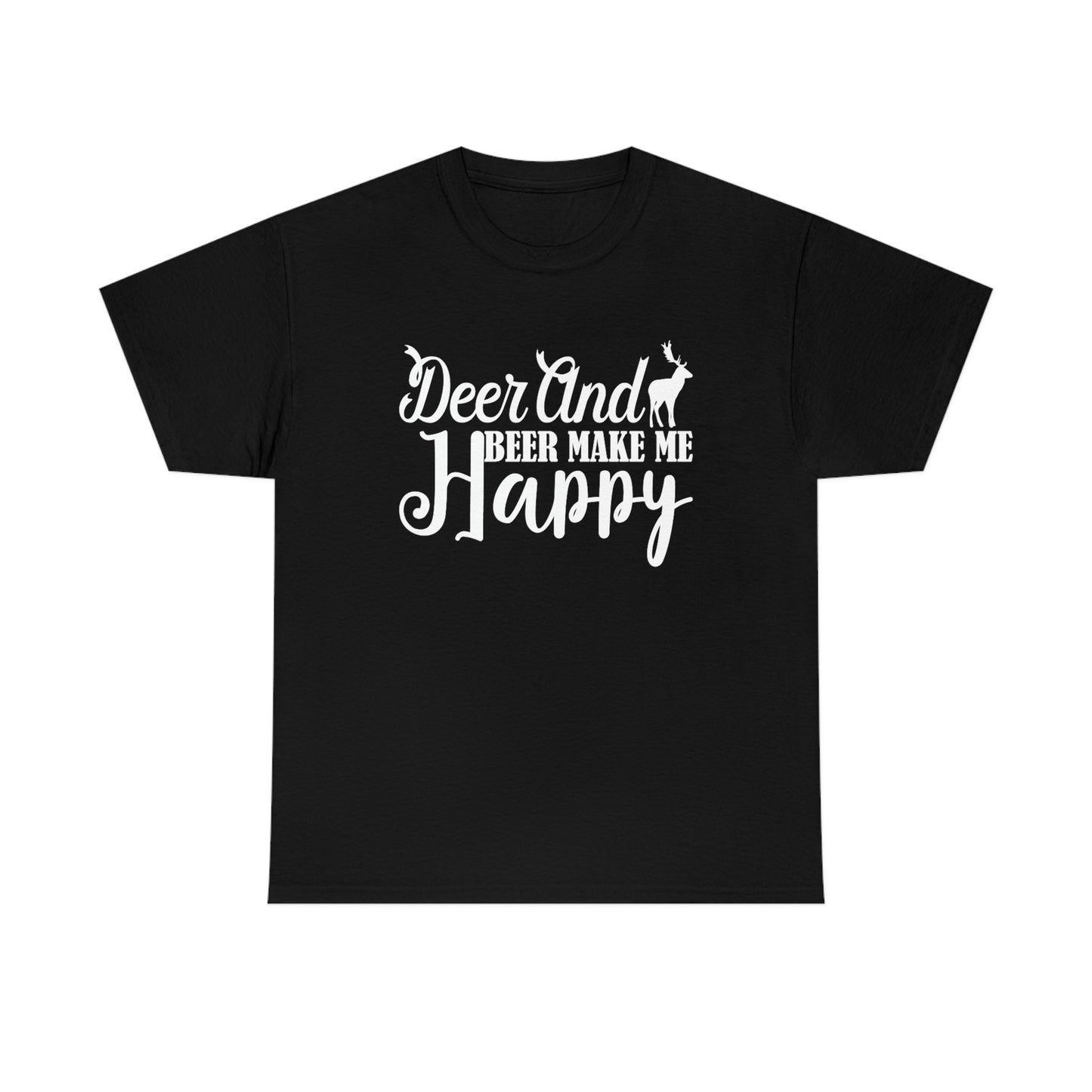 Deer And Beer Make Me Happy - White - Unisex Heavy Cotton Tee